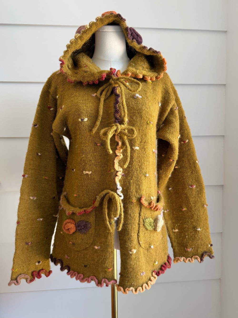 Vintage Tara Handknits Wool Hooded Sweater Coat Cottage Boho Whimsigoth